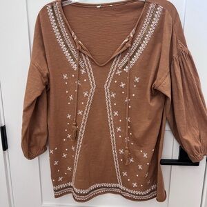 Sundance Embroidered Brown Women's Top size Medium